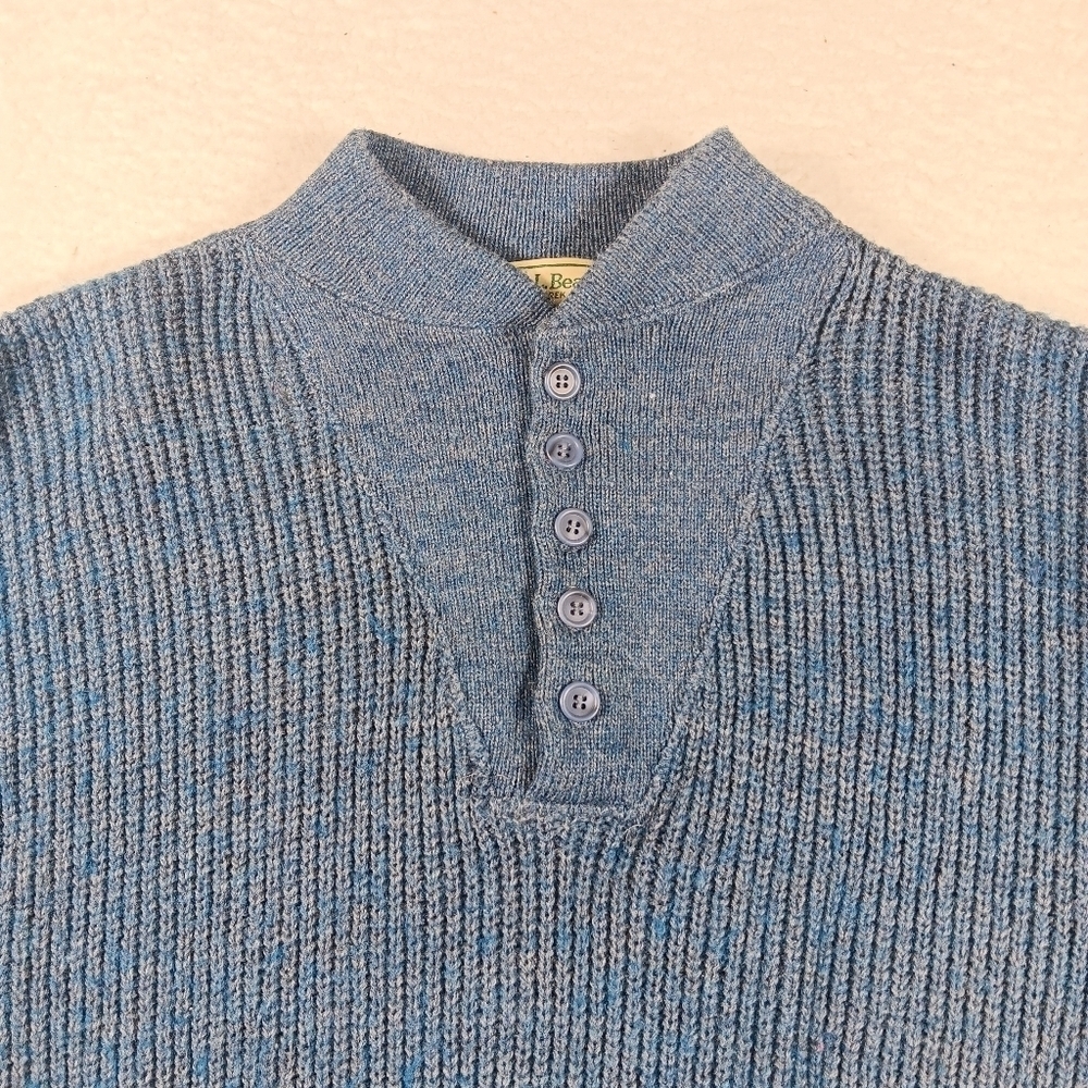 Vintage LL Bean Sweater Mens XL Blue Henley Wool Blend Fisherman Knit Grandpa - Picture 3 of 8